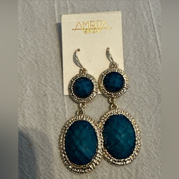 AMRITA SINGH EARRINGS DANGLE DROP GOLD PLATED LONG BLUE 0697 R - Picture 8 of 8